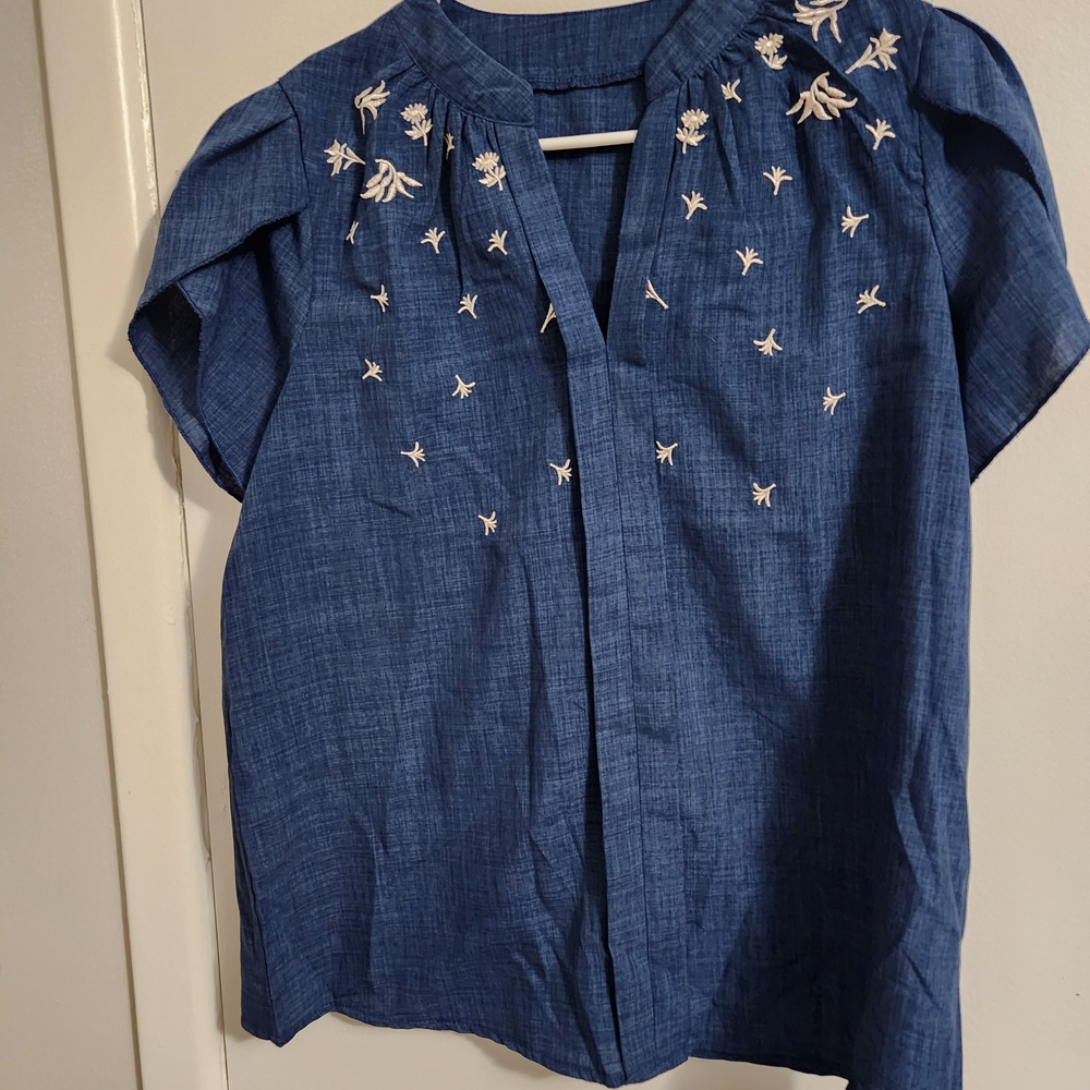 Blue Embroidered Women's Top